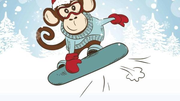 Happy Holidays! monkey on snowboard